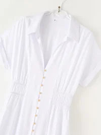 Summer Midi Dress Shirt Office Elegant Solid Color Simple Dress Women.