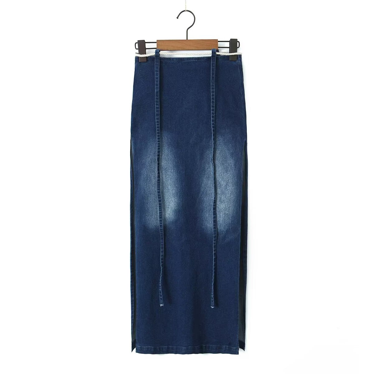 Skirt Women Spring Split Long Denim Skirt Trendy Ribbon A line Skirt