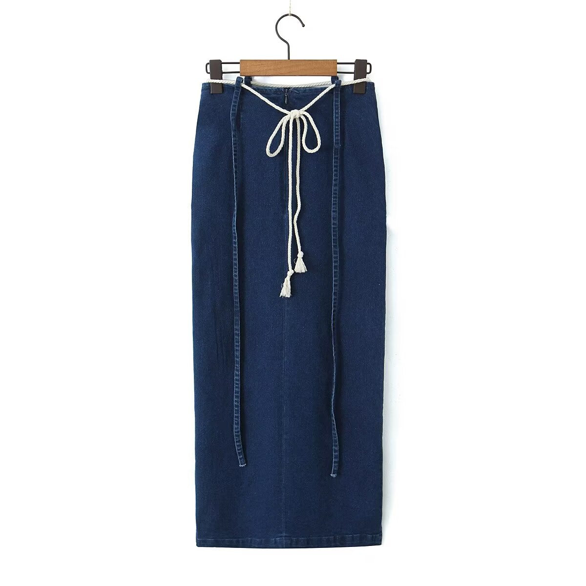 Skirt Women Spring Split Long Denim Skirt Trendy Ribbon A line Skirt