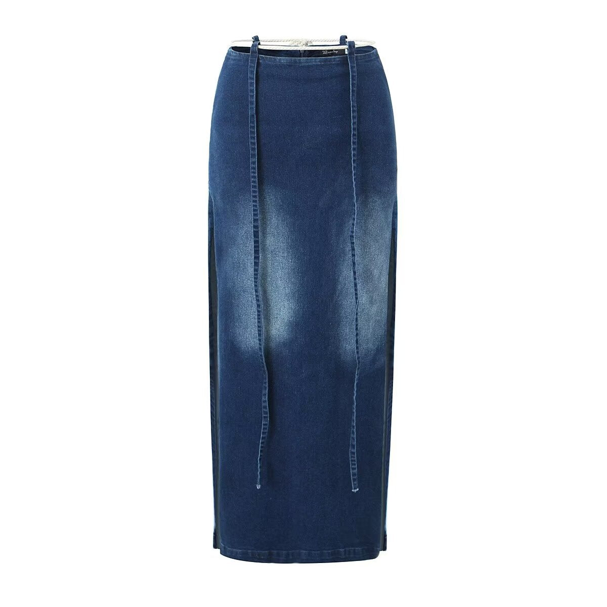 Skirt Women Spring Split Long Denim Skirt Trendy Ribbon A line Skirt