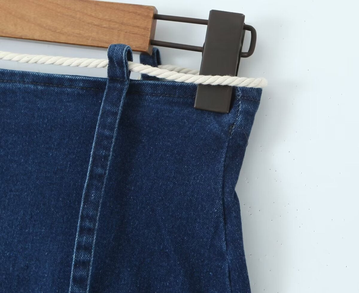 Skirt Women Spring Split Long Denim Skirt Trendy Ribbon A line Skirt