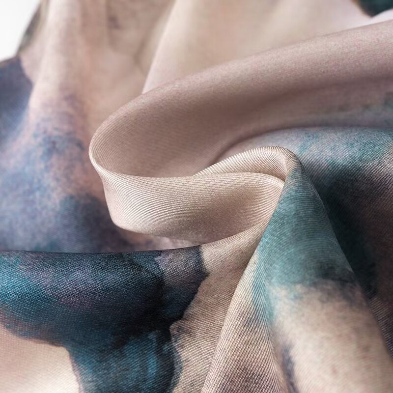 Women Wears Summer Round Neck Slim Fit Pleated Tie Dyed Satin Textures