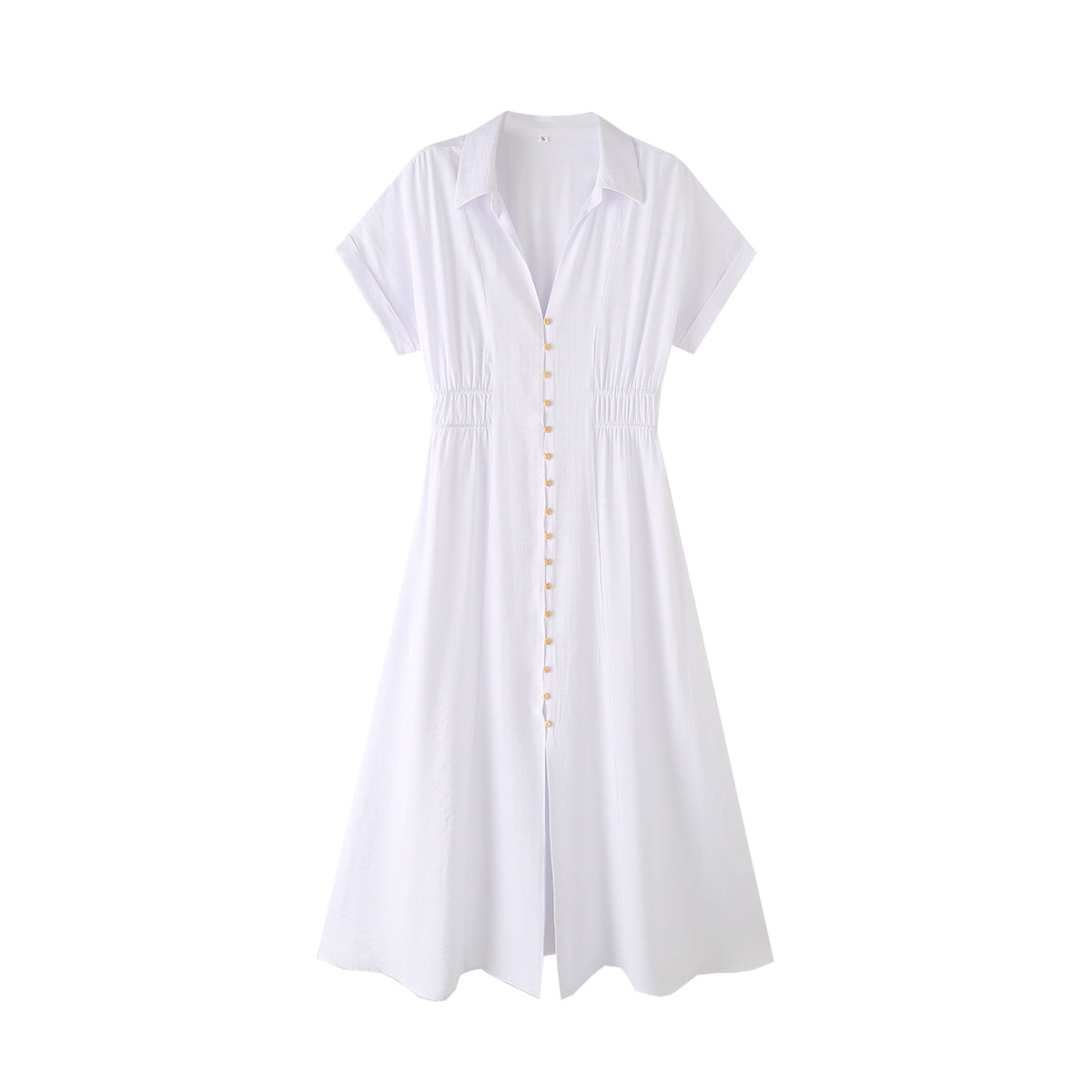 Summer Midi Dress Shirt Office Elegant Solid Color Simple Dress Women.
