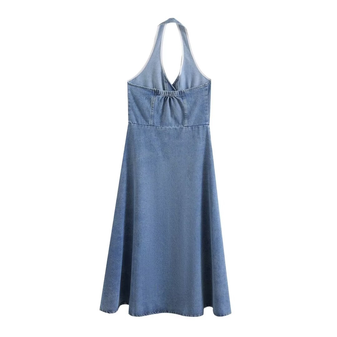 Backless Mini Dress Light Wash Faded Vintage Bodycon Sleeveless Denim.