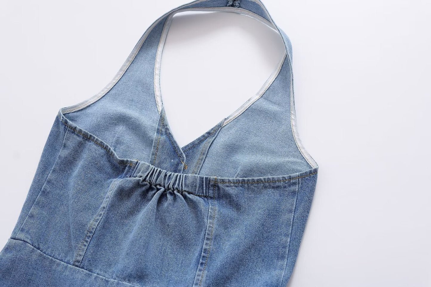 Backless Mini Dress Light Wash Faded Vintage Bodycon Sleeveless Denim.