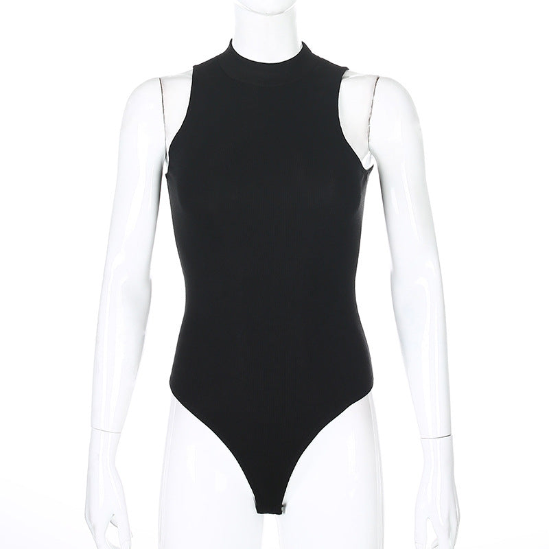 High Waist Bodysuit Bottoming Vest Cold Sleeveless Shoulder for Women