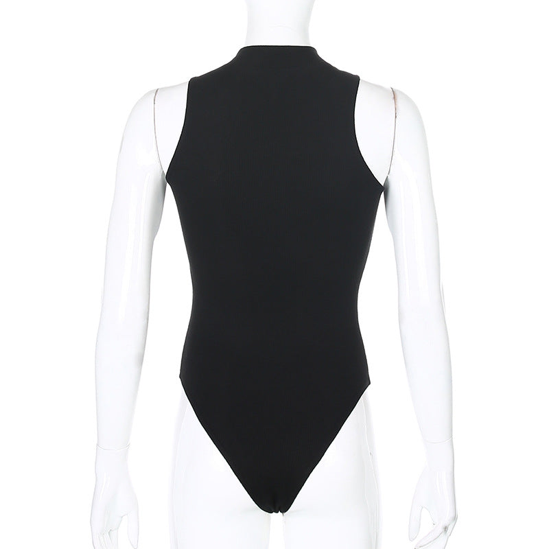 High Waist Bodysuit Bottoming Vest Cold Sleeveless Shoulder for Women