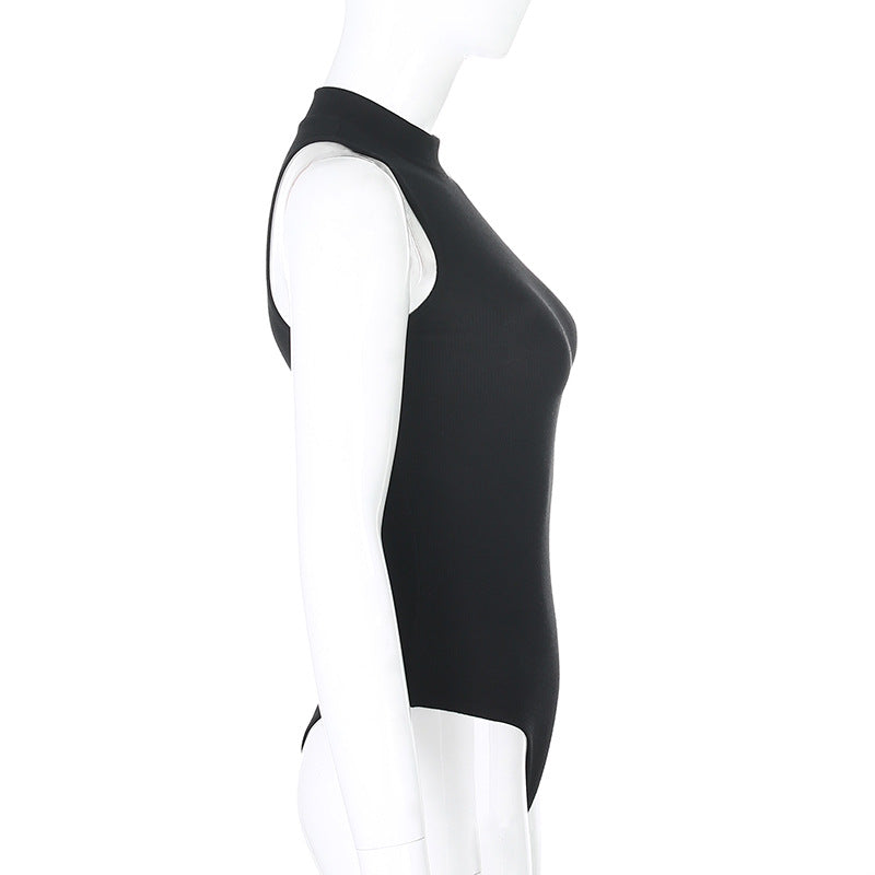 High Waist Bodysuit Bottoming Vest Cold Sleeveless Shoulder for Women