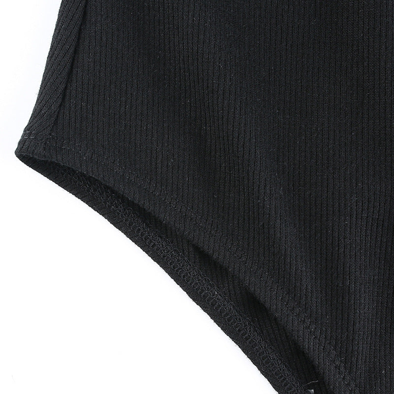 High Waist Bodysuit Bottoming Vest Cold Sleeveless Shoulder for Women