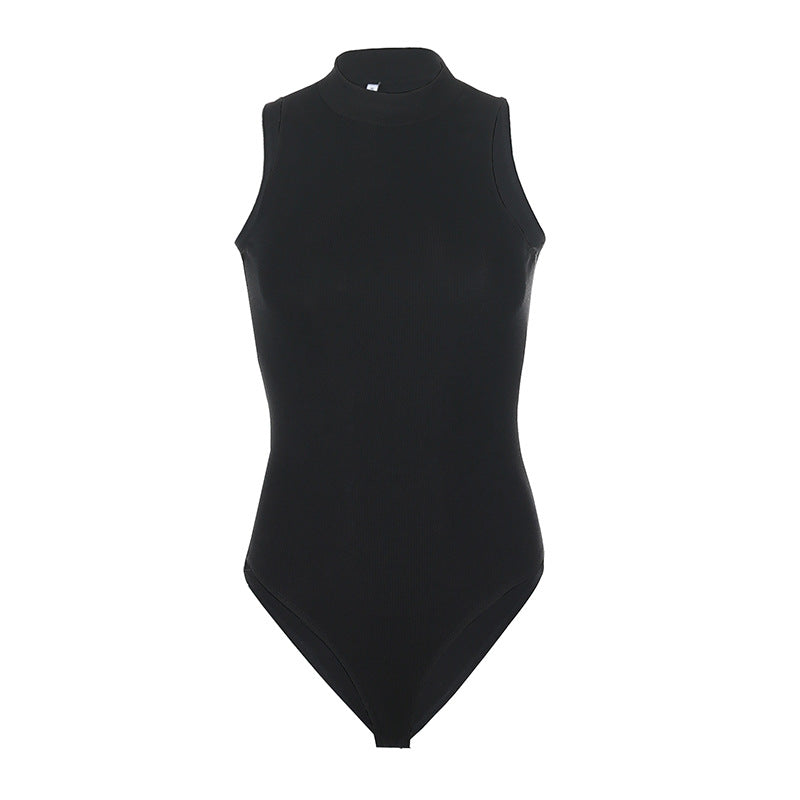 High Waist Bodysuit Bottoming Vest Cold Sleeveless Shoulder for Women