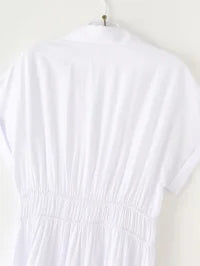 Summer Midi Dress Shirt Office Elegant Solid Color Simple Dress Women.