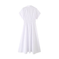 Summer Midi Dress Shirt Office Elegant Solid Color Simple Dress Women.