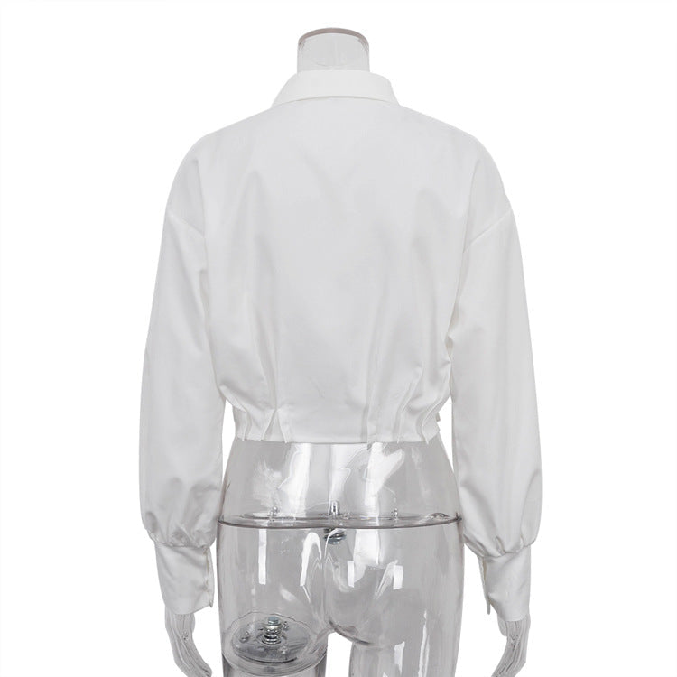 Fall Women Clothing Short Shirt Niche Elegant Loose Long Sleeve Design White Shirt