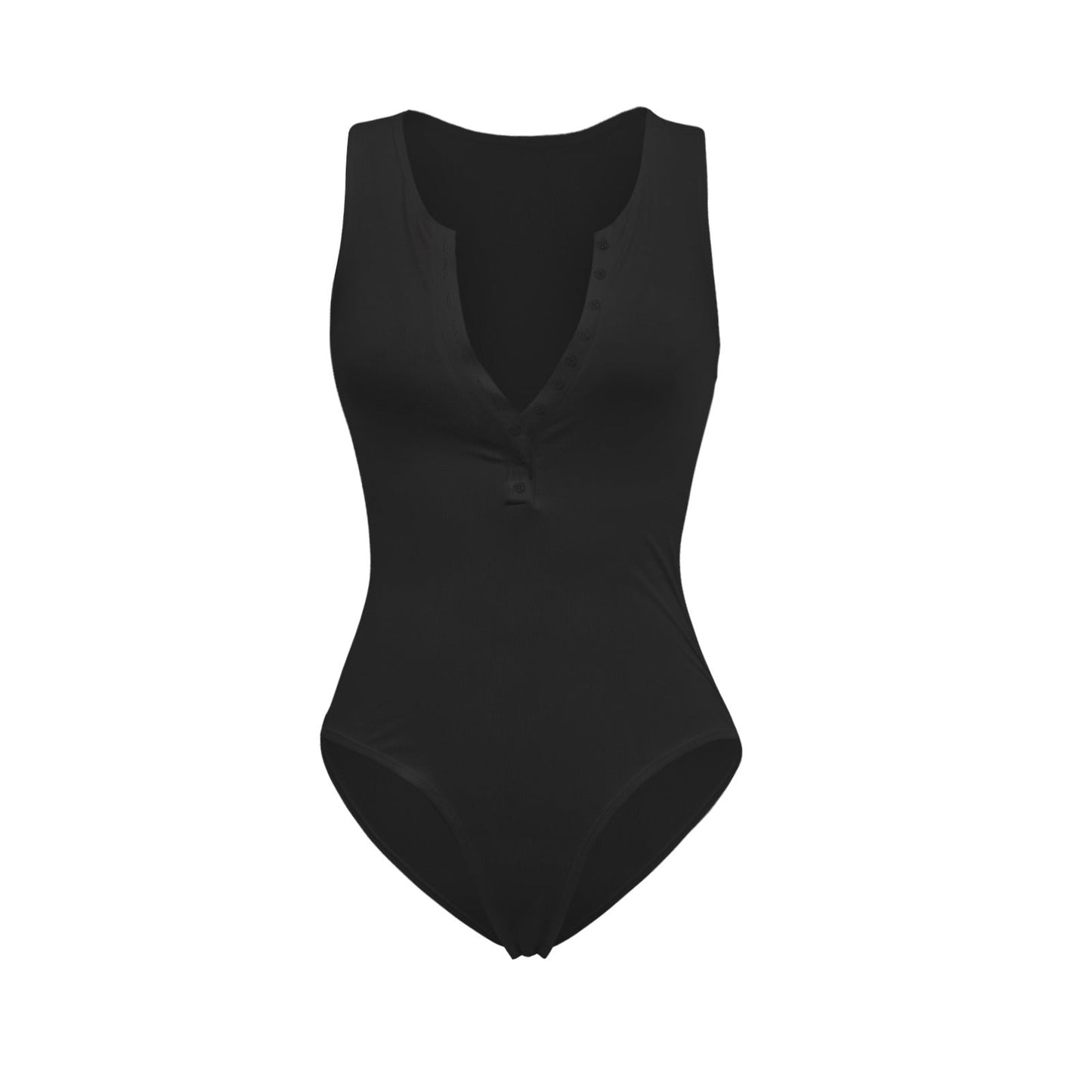 Bodysuit Tights Summer Street Women Thread Vest Solid Color Buttons