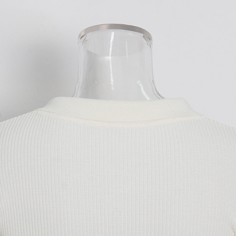 Short Sweater Korean Knitwear Autumn Solids Color Double Collar Simple