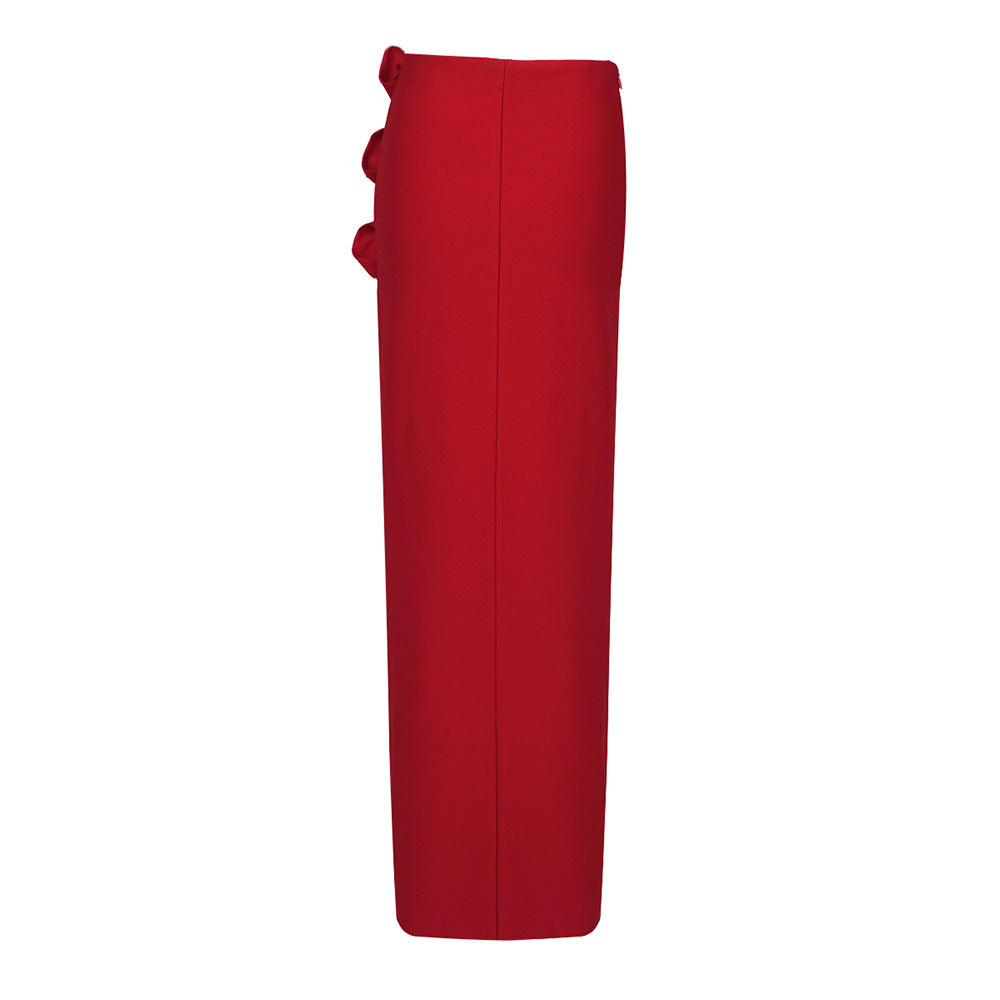 woman dimensional floral bandage skirt sexy hem split party skirt long