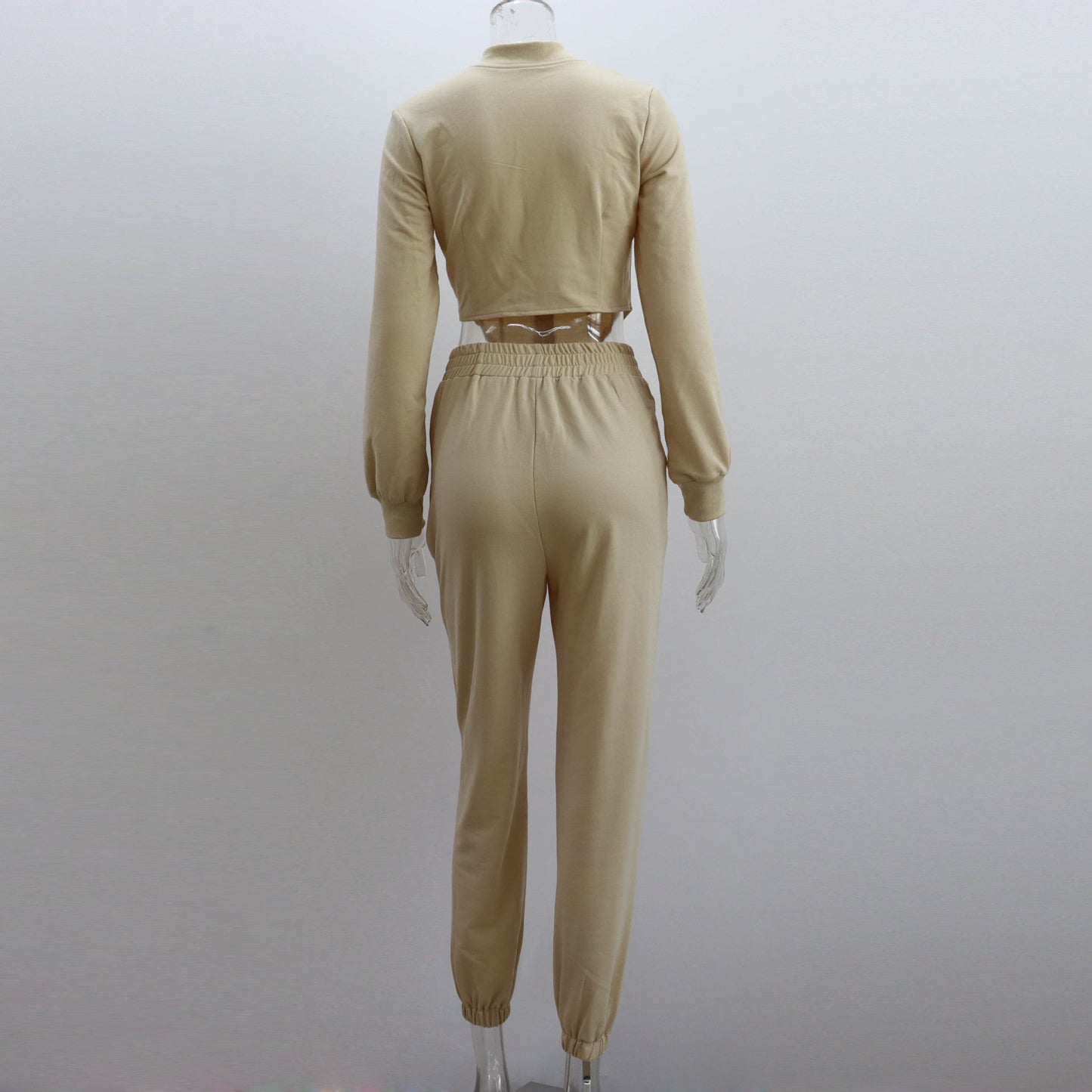 Fall Winter Casual Sweatshirt Outfit round Neck Zipper Top Sexy Cutout Loose Sweatpants