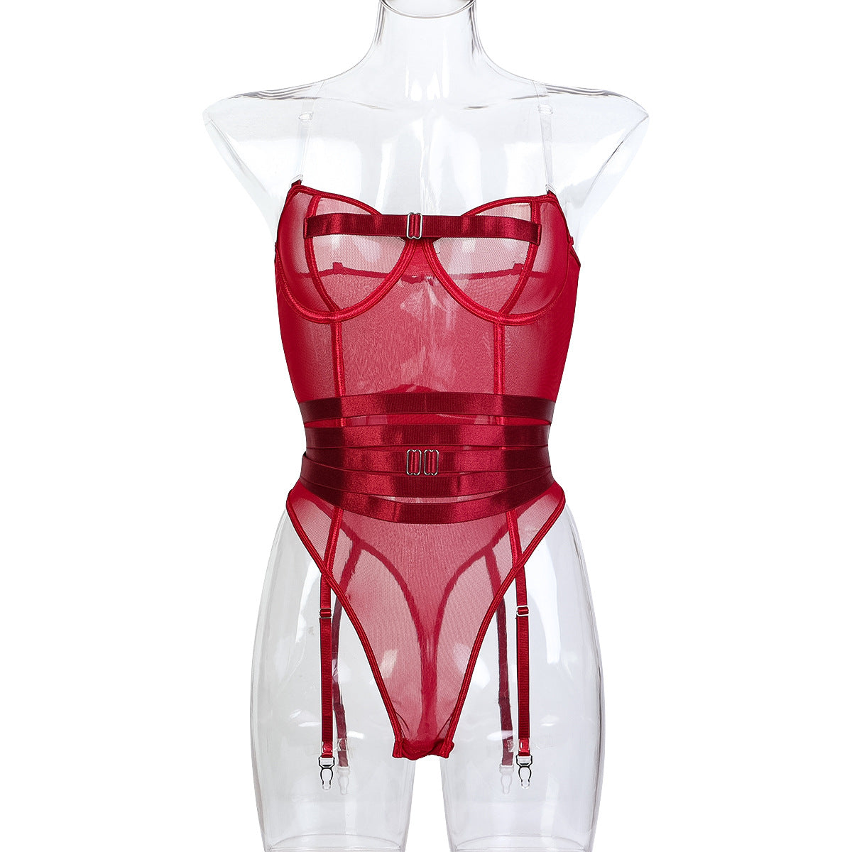 Sexy Underwear Transparent Strap Corset Type Belly Belt Tight Jumpsuit
