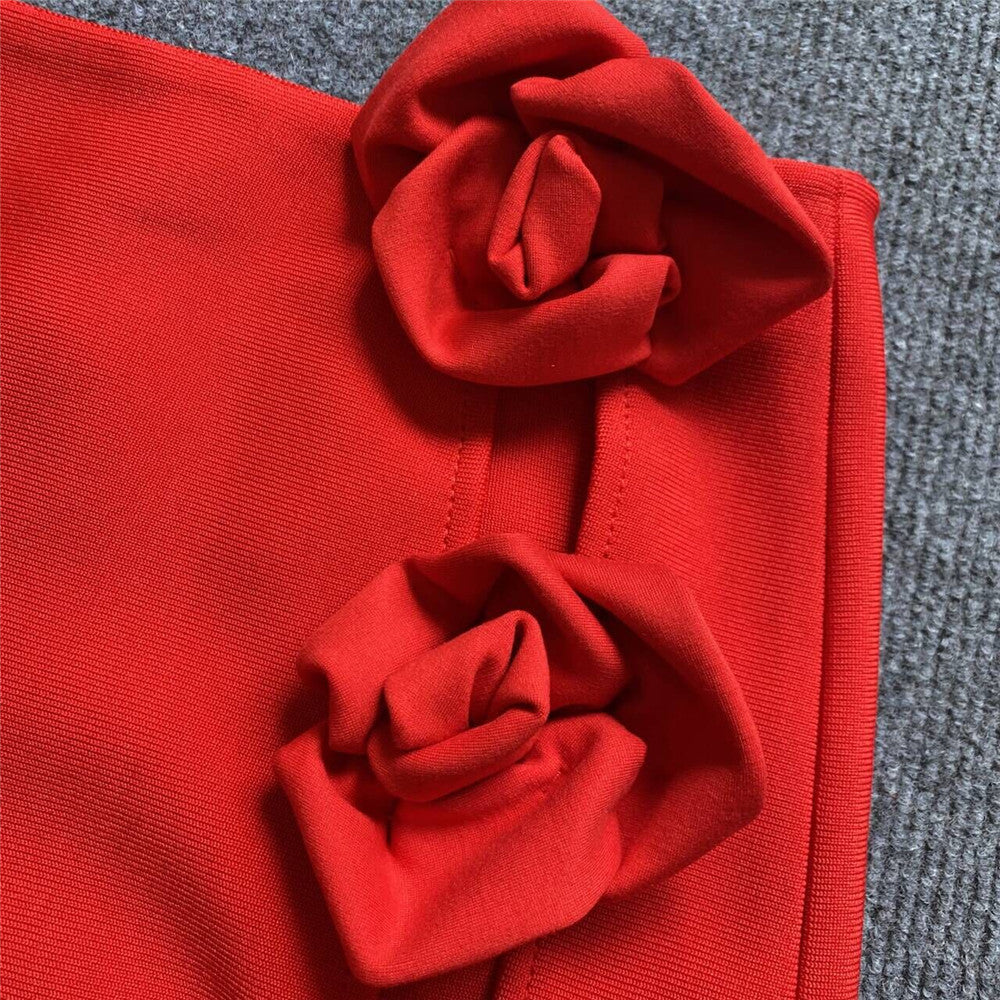 woman dimensional floral bandage skirt sexy hem split party skirt long