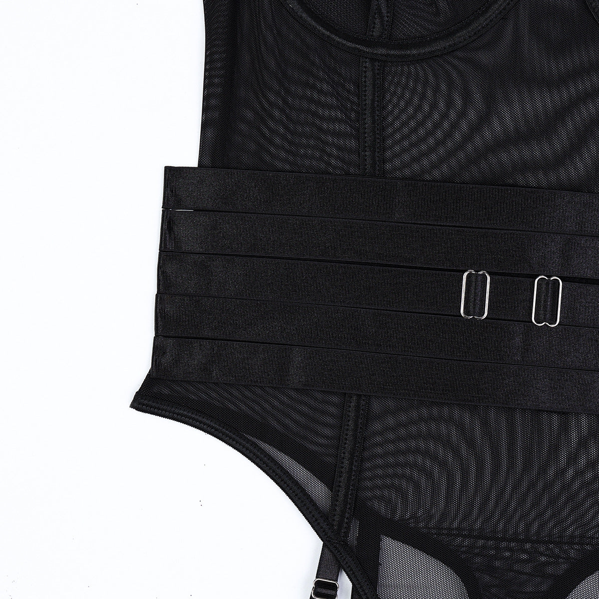 Sexy Underwear Transparent Strap Corset Type Belly Belt Tight Jumpsuit