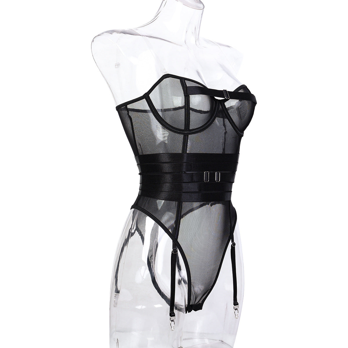 Sexy Underwear Transparent Strap Corset Type Belly Belt Tight Jumpsuit