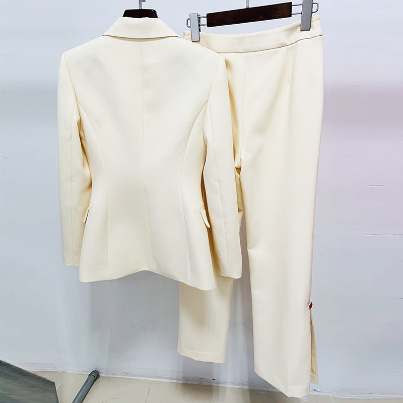 Star Slim Fitting Cool Cut Red Button Blazer Trousers