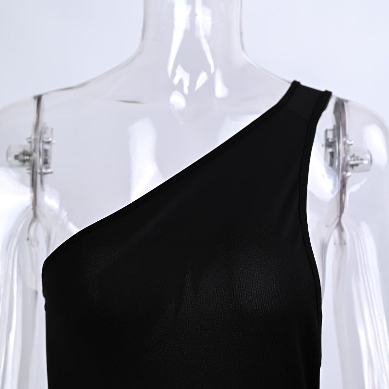 Jumpsuit Women Diagonal Knitted Sexy Tight Sleeveless Jumpsuit