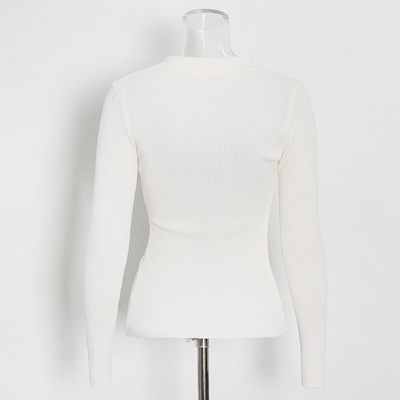 Short Sweater Korean Knitwear Autumn Solids Color Double Collar Simple
