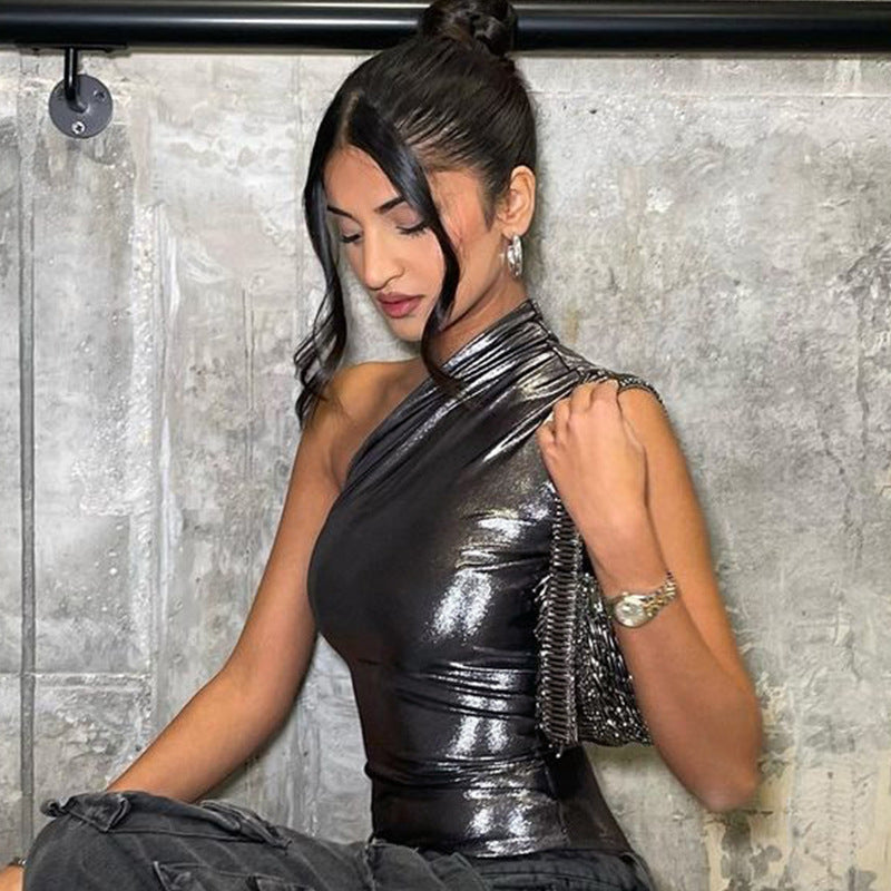 women sleeveless jumpsuit Clothing Summer Sexy Faux Slim Leather