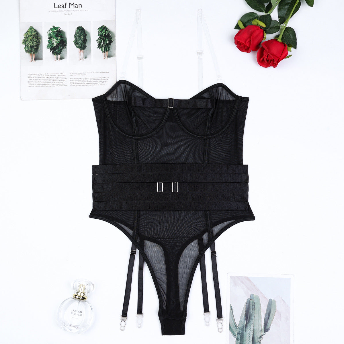 Sexy Underwear Transparent Strap Corset Type Belly Belt Tight Jumpsuit