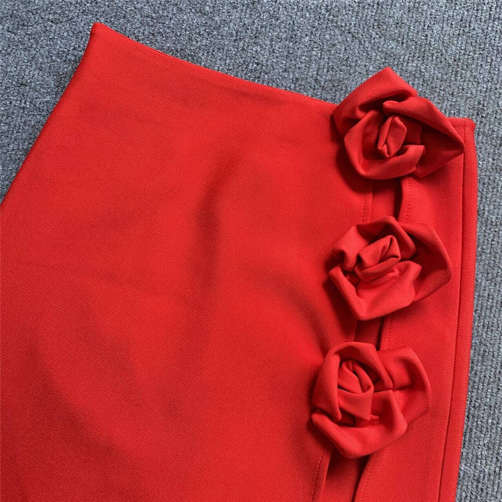 woman dimensional floral bandage skirt sexy hem split party skirt long
