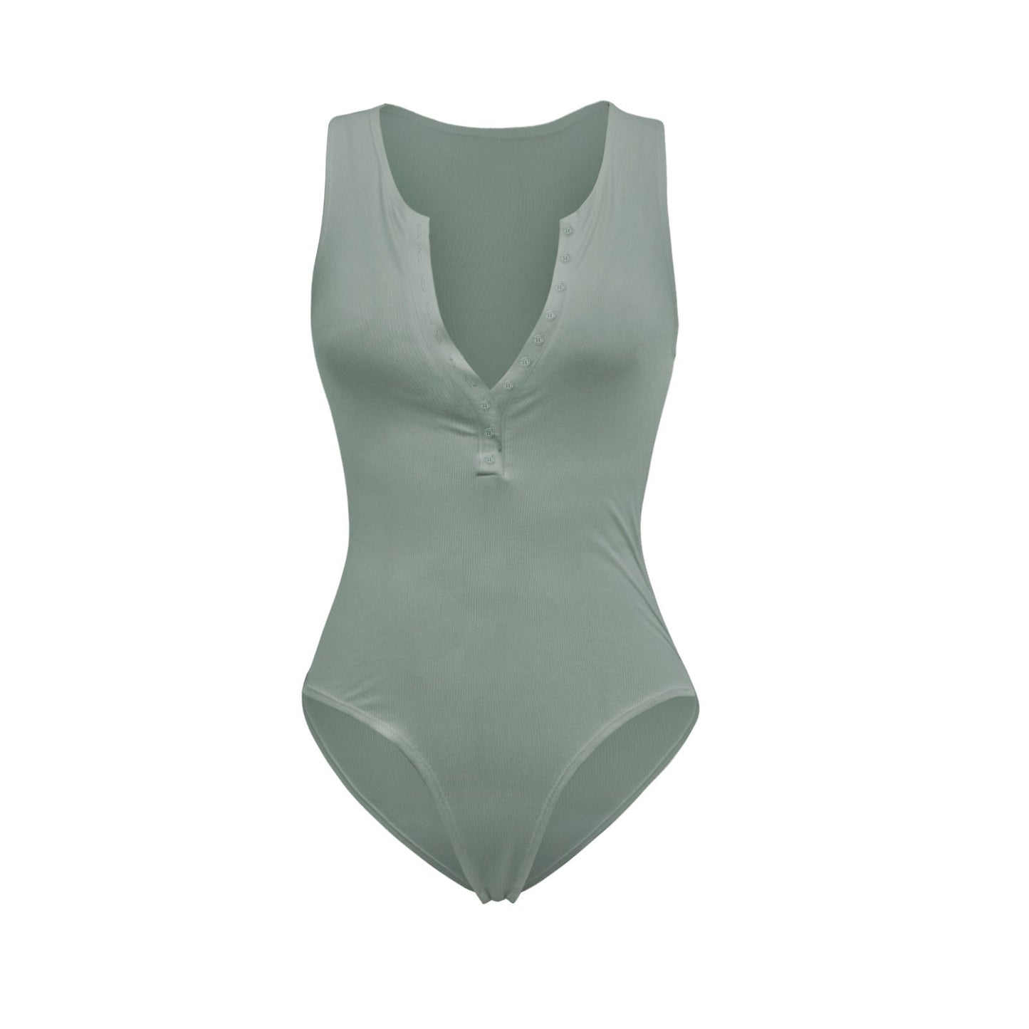 Bodysuit Tights Summer Street Women Thread Vest Solid Color Buttons