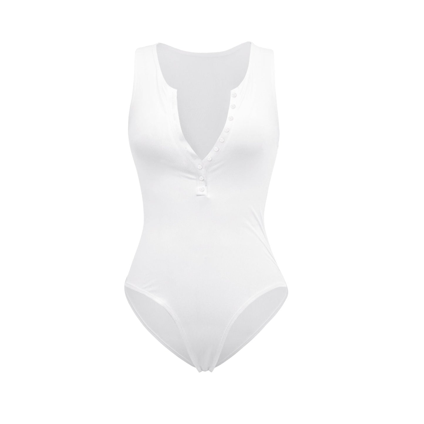 Bodysuit Tights Summer Street Women Thread Vest Solid Color Buttons