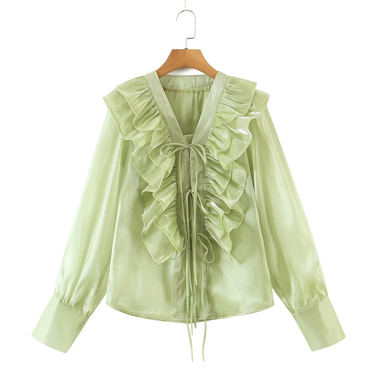 Summer Loose Slimming Niche summer Overlay Ruffled long Sleeve T shirt