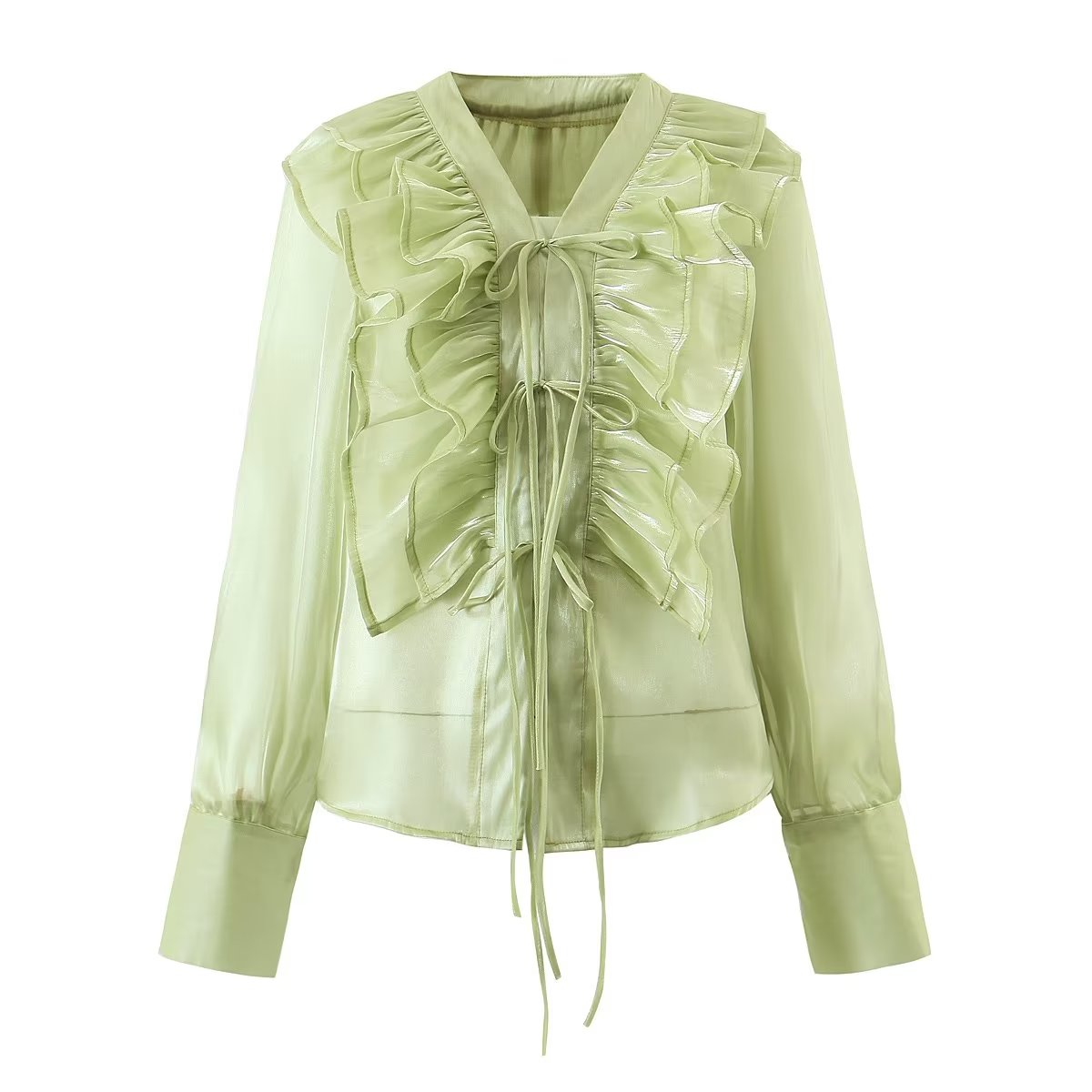 Summer Loose Slimming Niche summer Overlay Ruffled long Sleeve T shirt