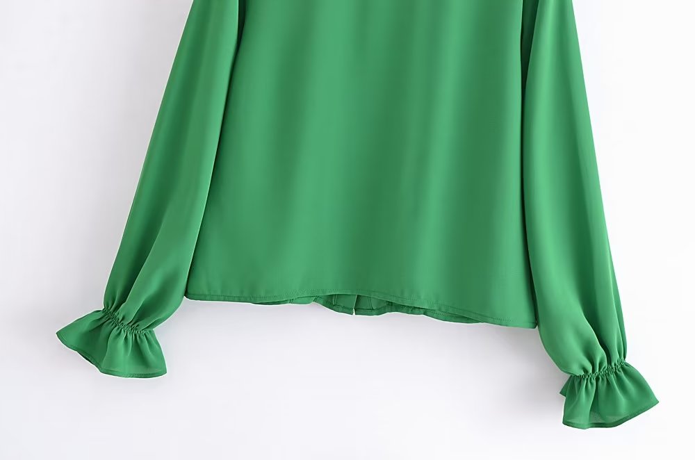 Spring Summer Women Long Sleeve All Match Laminated Decoration Shirt