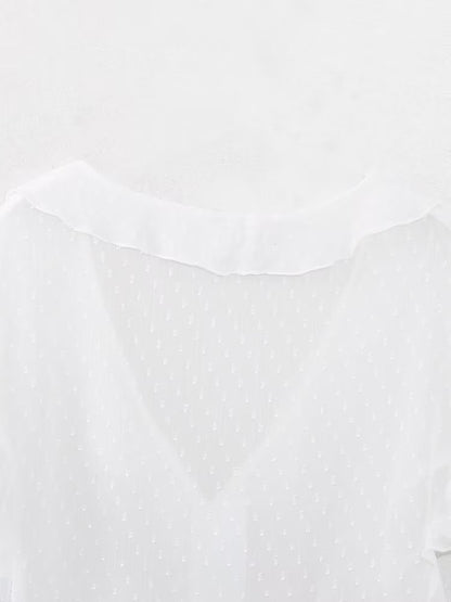 Spring Summer Women Long Sleeve All Match Laminated Decoration Shirt