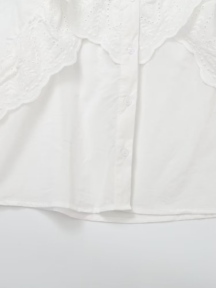 Summer Women White Ruffled Laminated Decoration Shirt Top