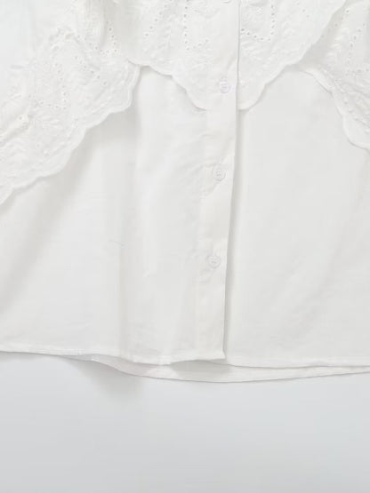 Summer Women White Ruffled Laminated Decoration Shirt Top