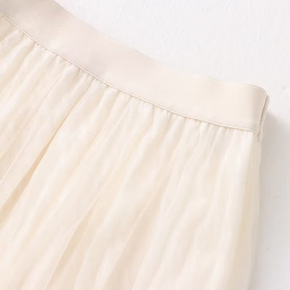 Skirt Women Clothing Summer Casual Elegant Elastic Waist Pleated
