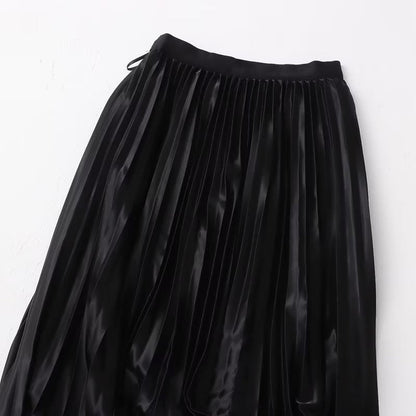 Skirt Women Clothing Summer Casual Elegant Elastic Waist Pleated