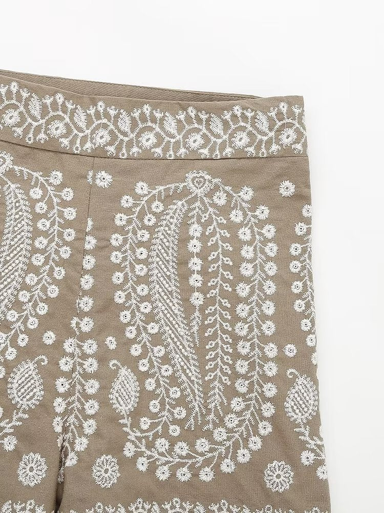 Shorts Summer Women Clothing Street Casual Linen Embroidery Shorts