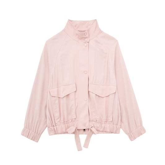 Jacket Short Coat Fall Women Clothing Loose Pockets Vertical Bombe top