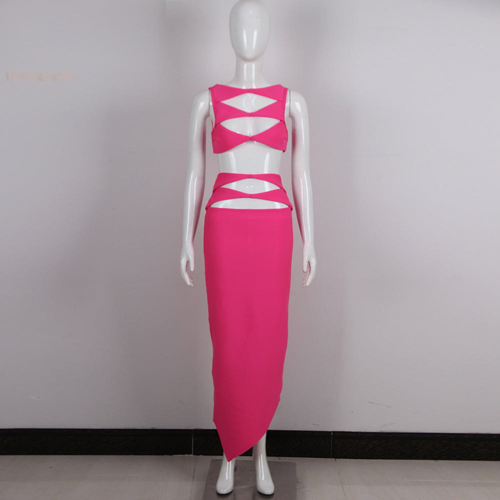 Bandage Dress Two Piece Set Sexy Cutout Tight High Waist Sheath 