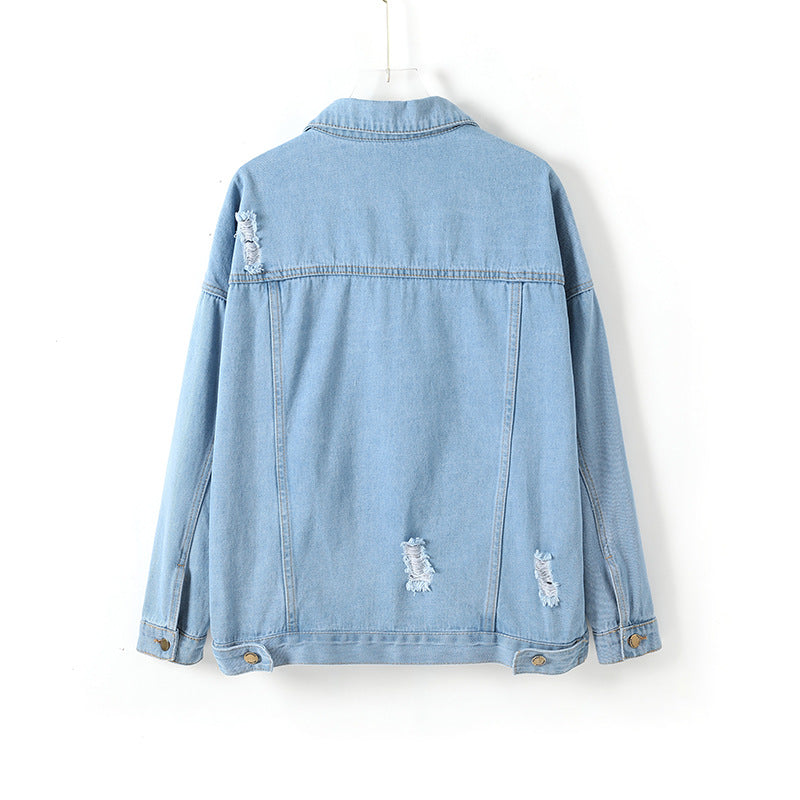 Denim Coat  for Women Clothing Loose Hole Denim Coat
