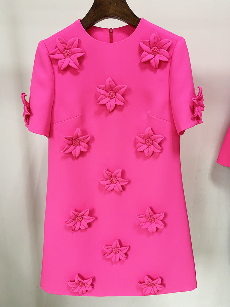 Short Sleeve Dress Floral Star Heavy Industry Three Dimensional Floral
