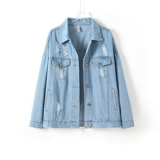 Denim Coat  for Women Clothing Loose Hole Denim Coat
