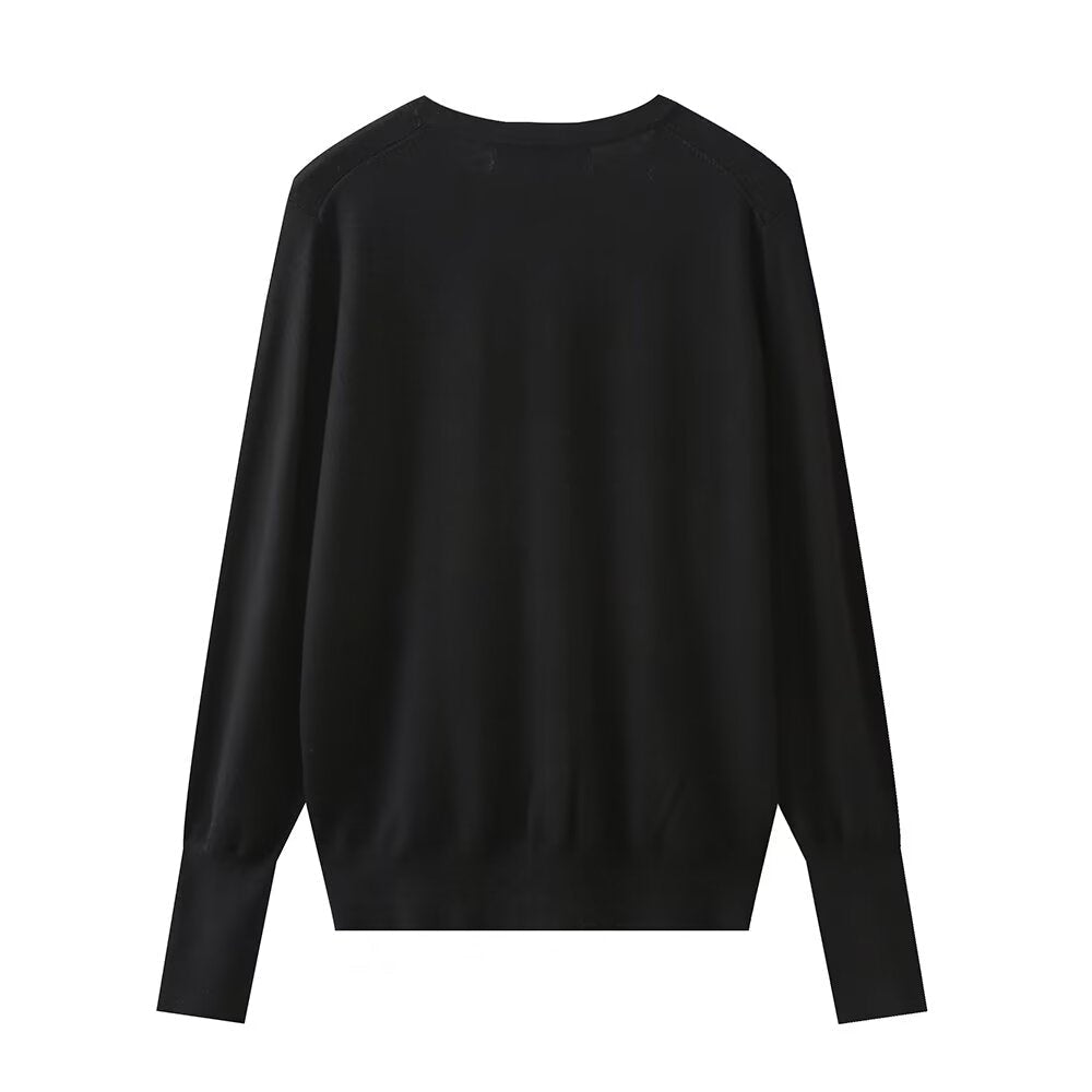 Knitted Coat Women Niche Round Neck Decorated Row Button Knitted Coat.