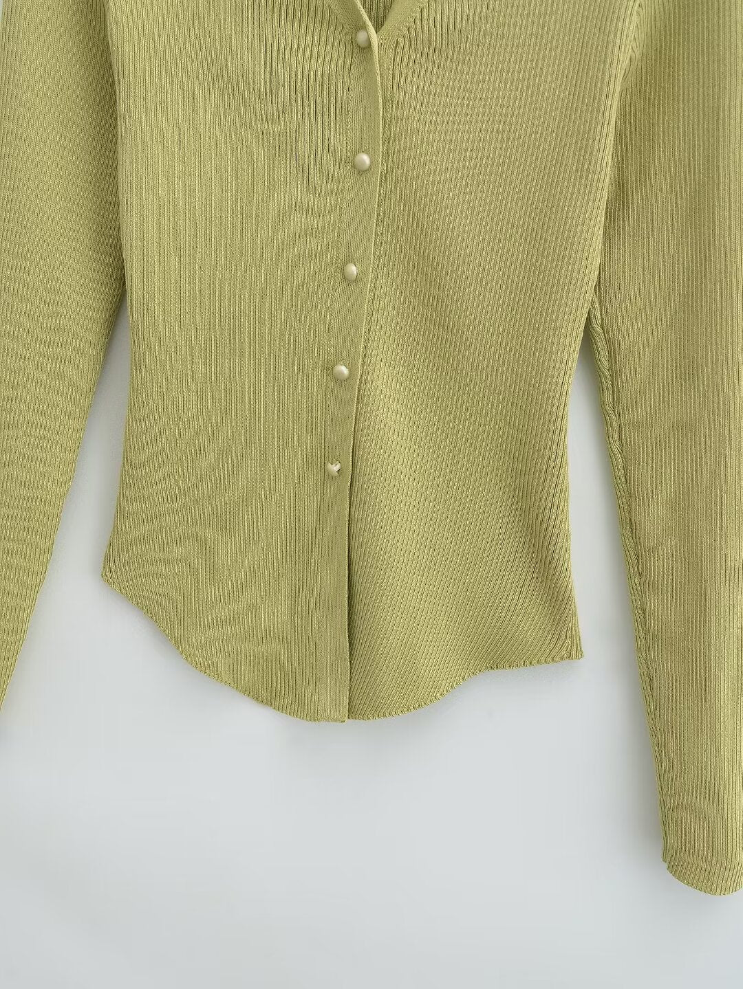 Knitted Cardigan French V neck Sunken Stripe Slim Fit Knitted Cardigan