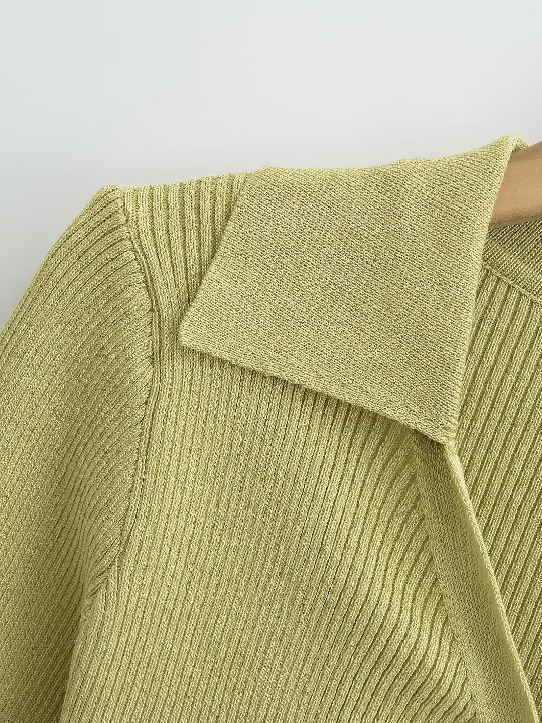 Knitted Cardigan French V neck Sunken Stripe Slim Fit Knitted Cardigan